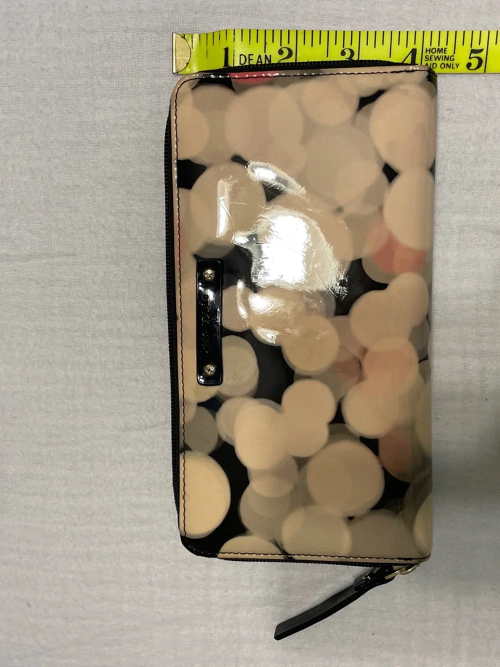kate spade Black Patent Zip Wallet with Cream Bokeh
